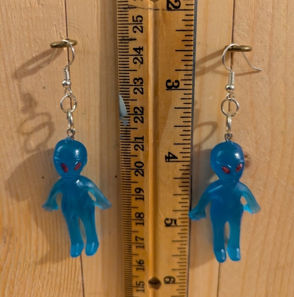 Blue Alien Earrings - Picture 1 of 4